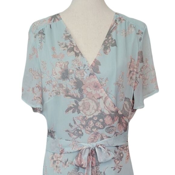 Leith Green Floral Wrap High-Low Lined Chiffon Dress Size XXL - Picture 3 of 10